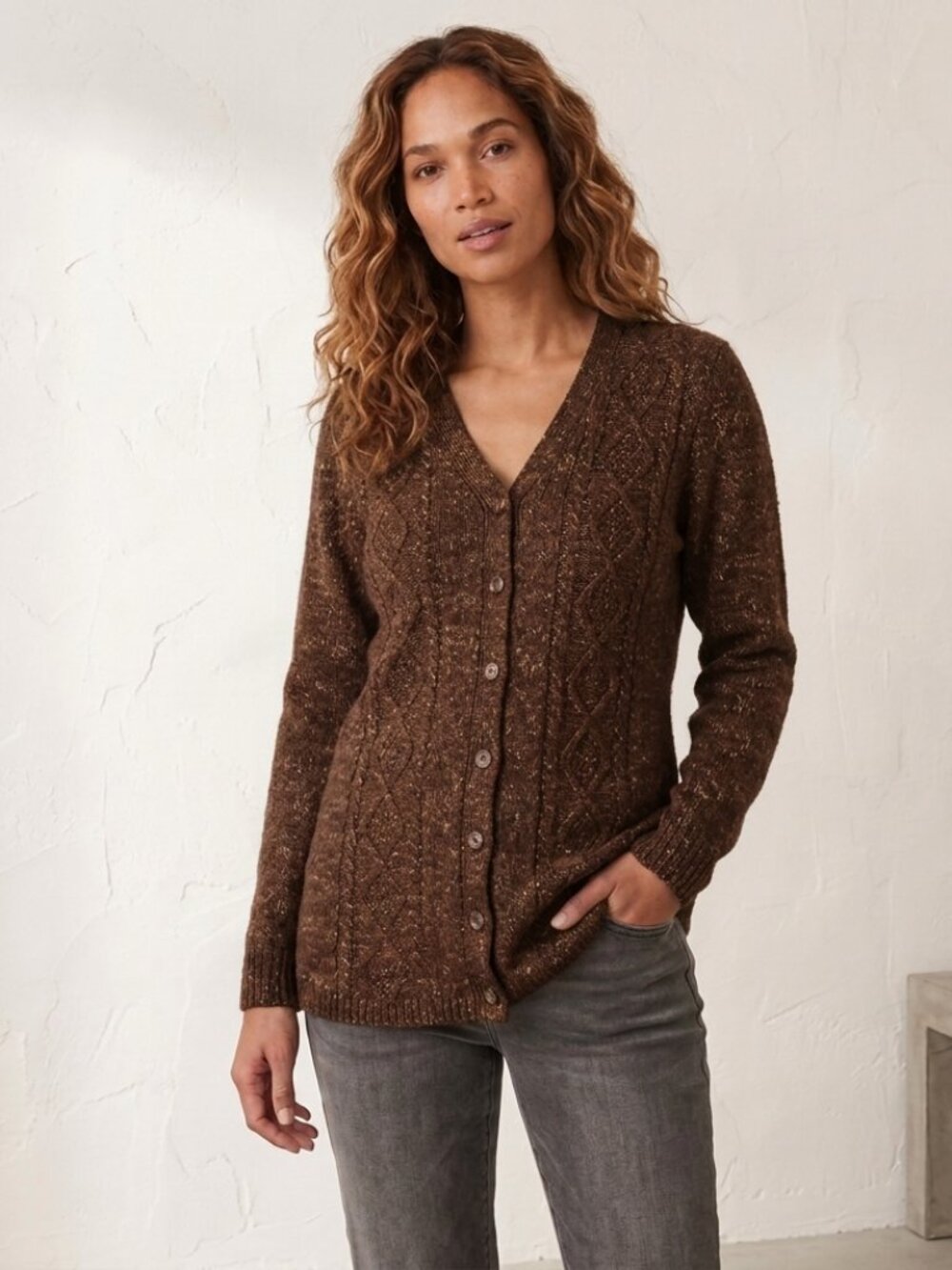 Deep brown longline botton-front cardigan